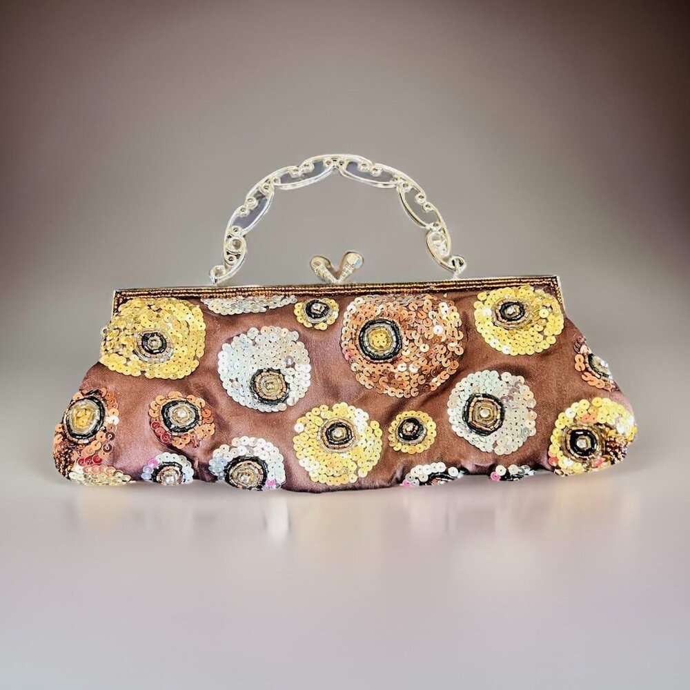 Vintage Aldo Sequined Clutch Purse w/ Silver Tone Handle